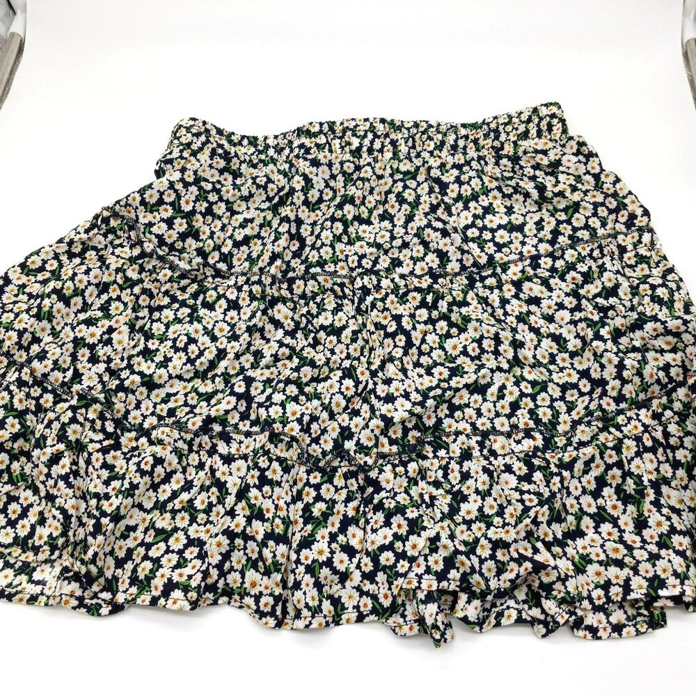 Women's High Waist Ruffle Skirt Flower Daisey Print Size M Alelly